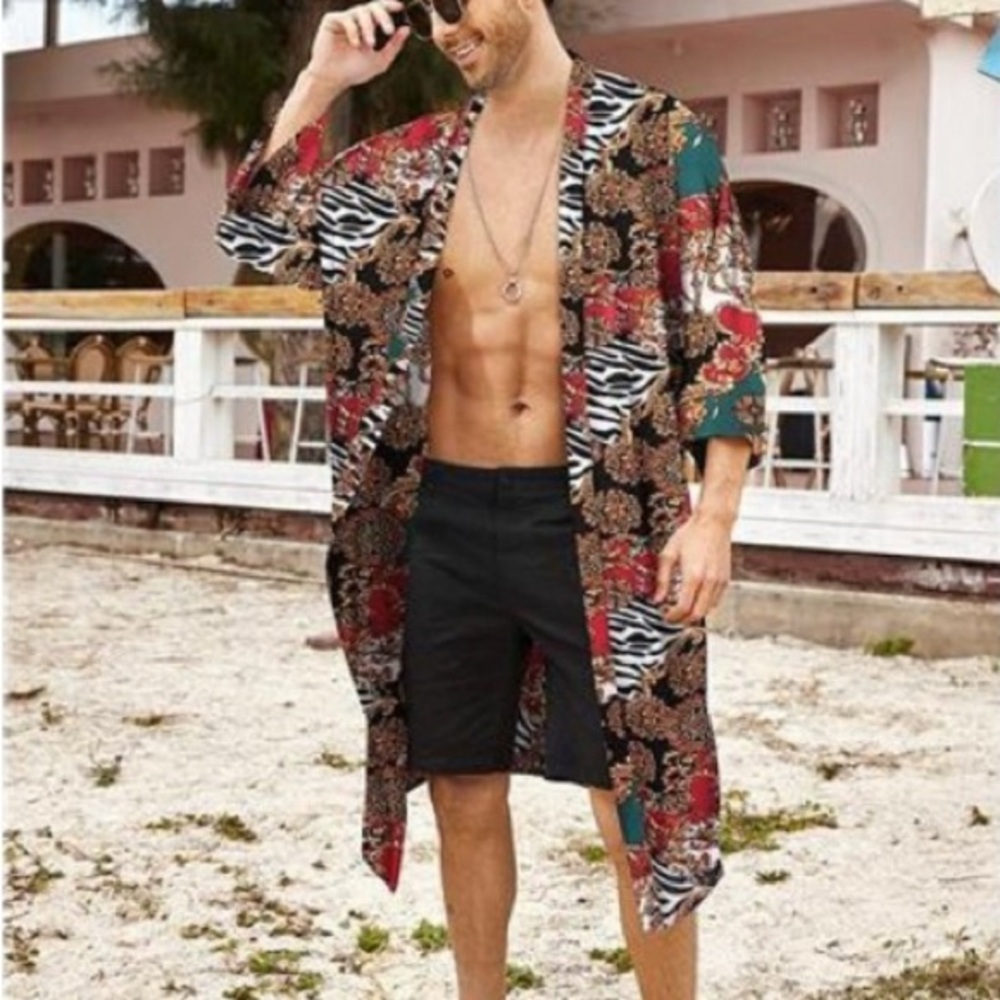 Men's Multicolor Kimono Jacket (Black/Gold)